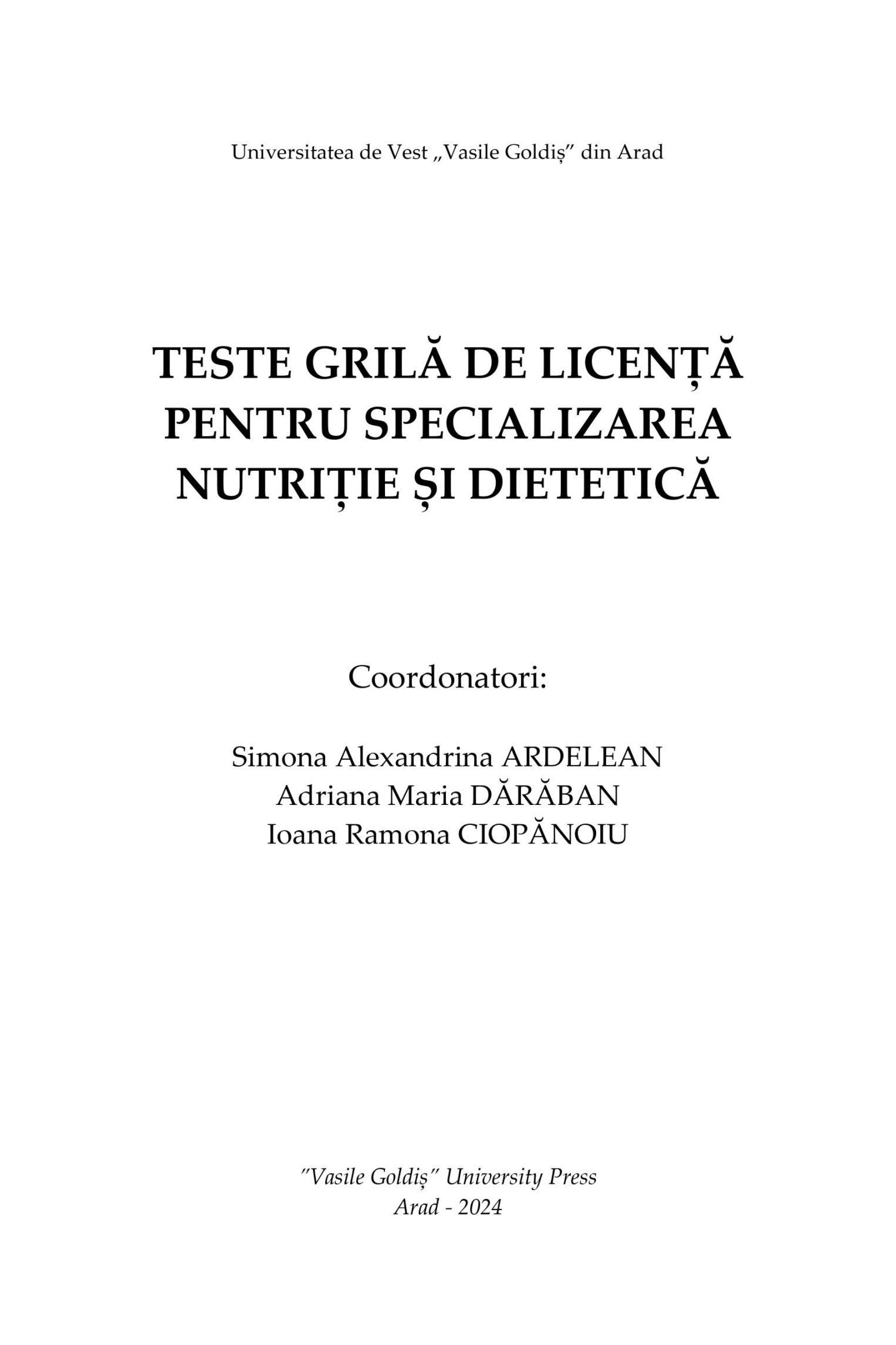 Teste grilă de licență pentru specializarea Nutriție și Dietetică -- eBook